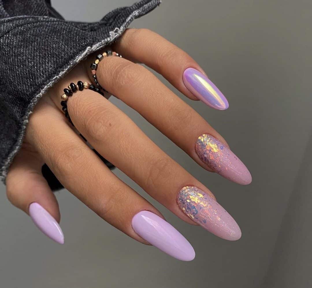 lavender nails with glitter