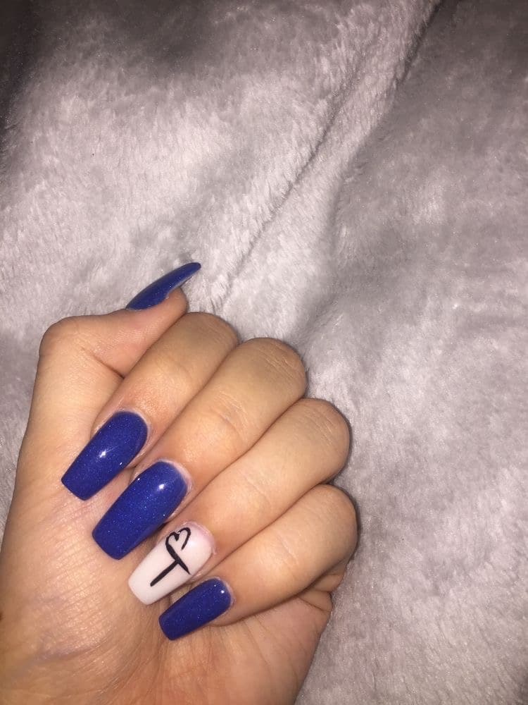 Acrylic nails with bf initials