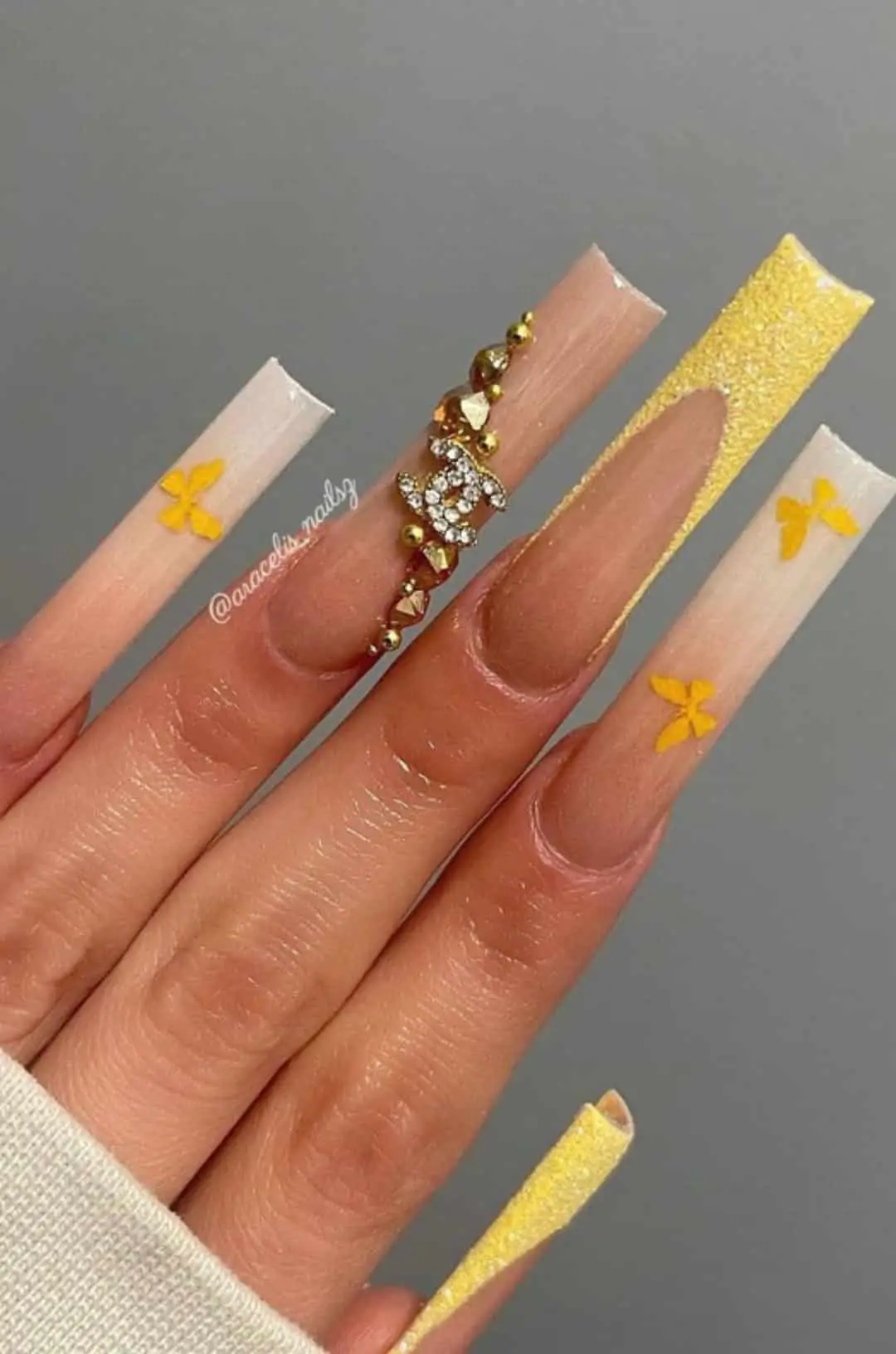 yellow Tapered Square Nails