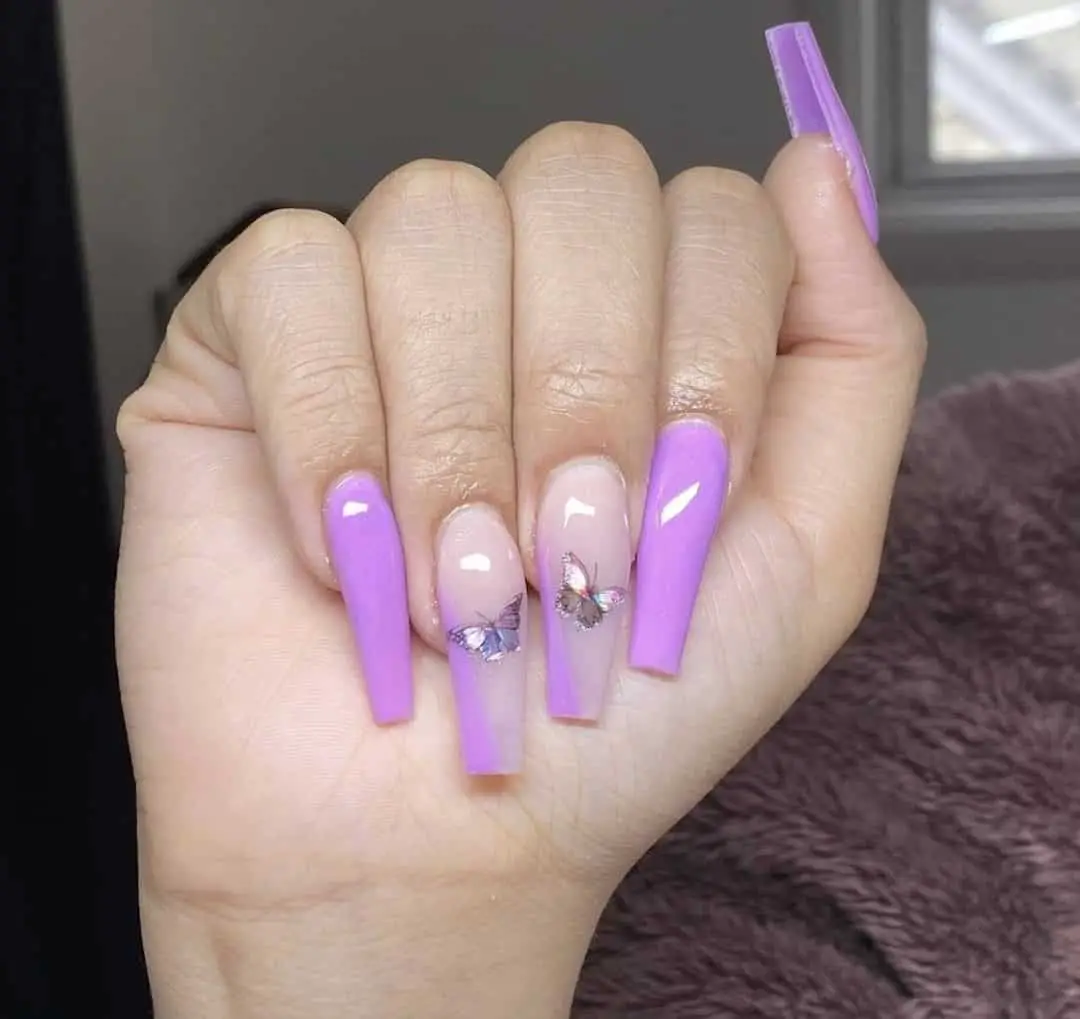 lavender nails with butterflies